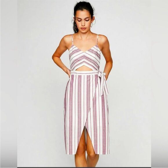 EXPRESS | Purple & White Striped Cut Out Midi Length Dress Women’s Size 18 - Picture 1 of 15